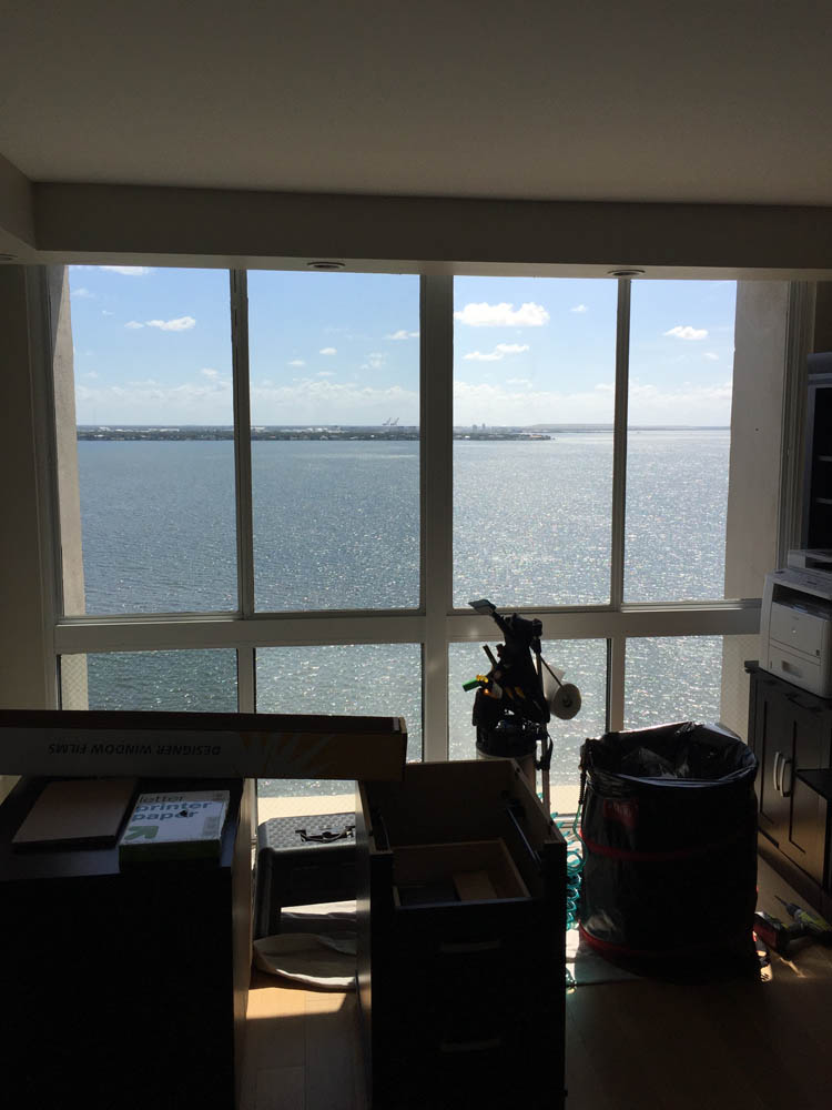 View of the sea from glass windows
