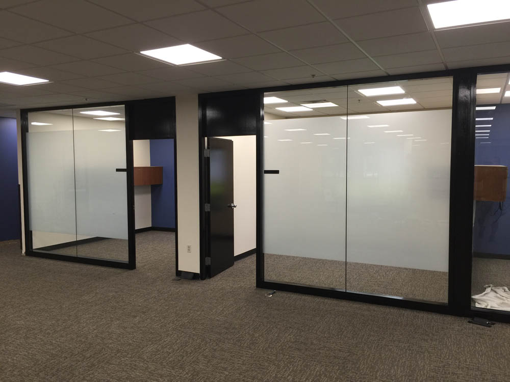 Office rooms with glass windows and doors